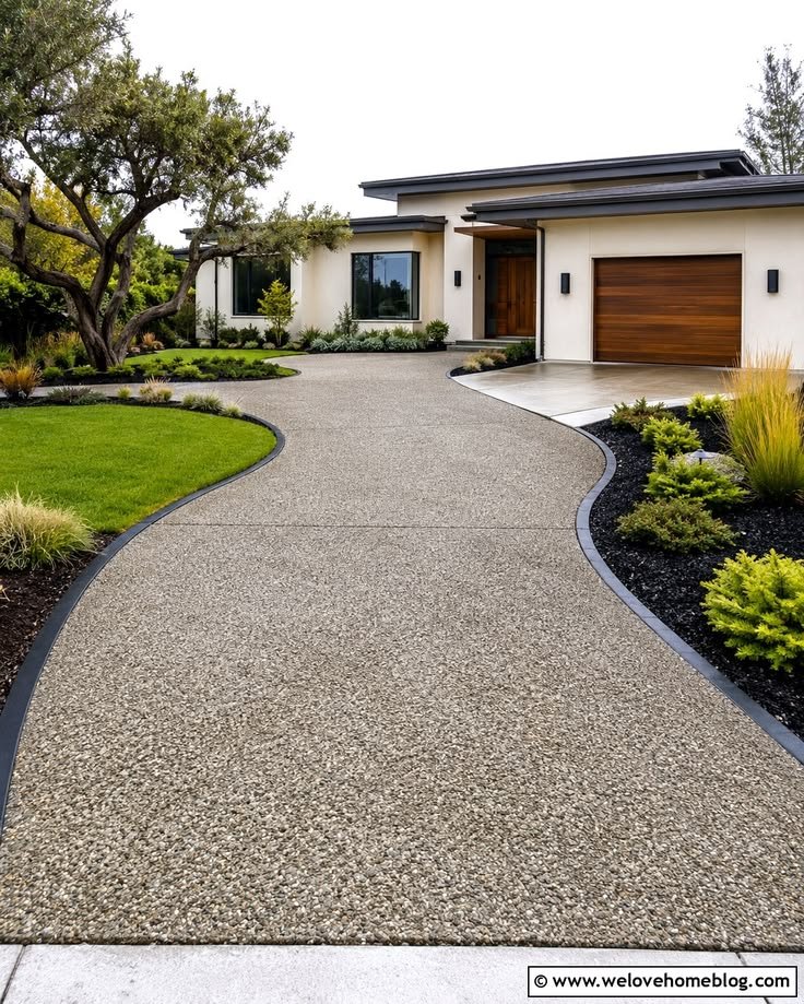 Exposed aggregate concrete drive