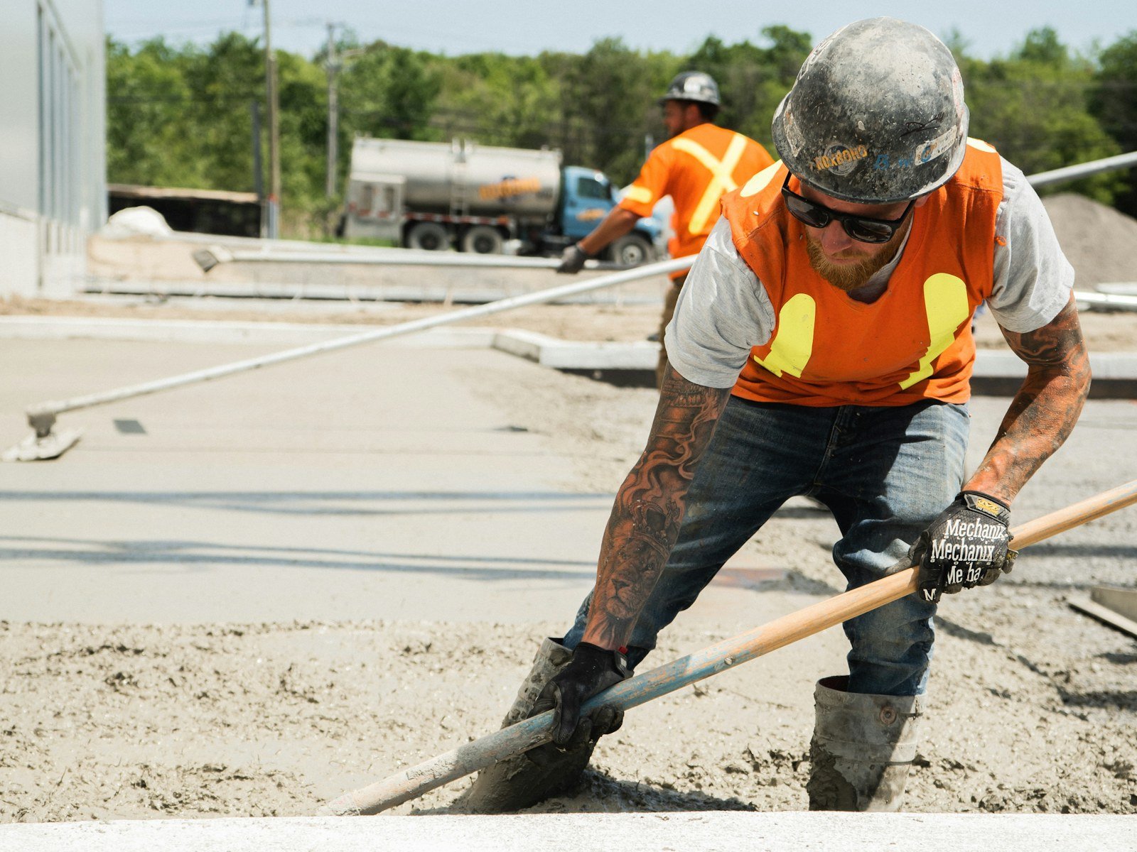 Our concrete crew finishing a slab