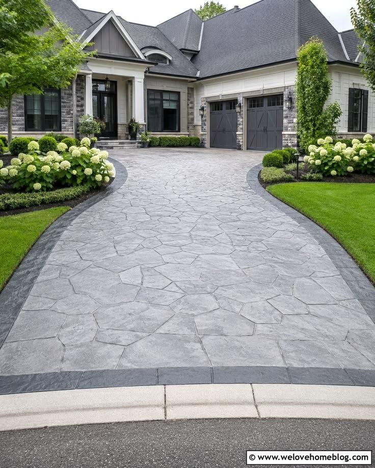 Stamped slate concrete driveway