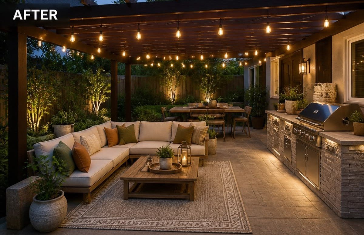Completed backyard entertainment patio